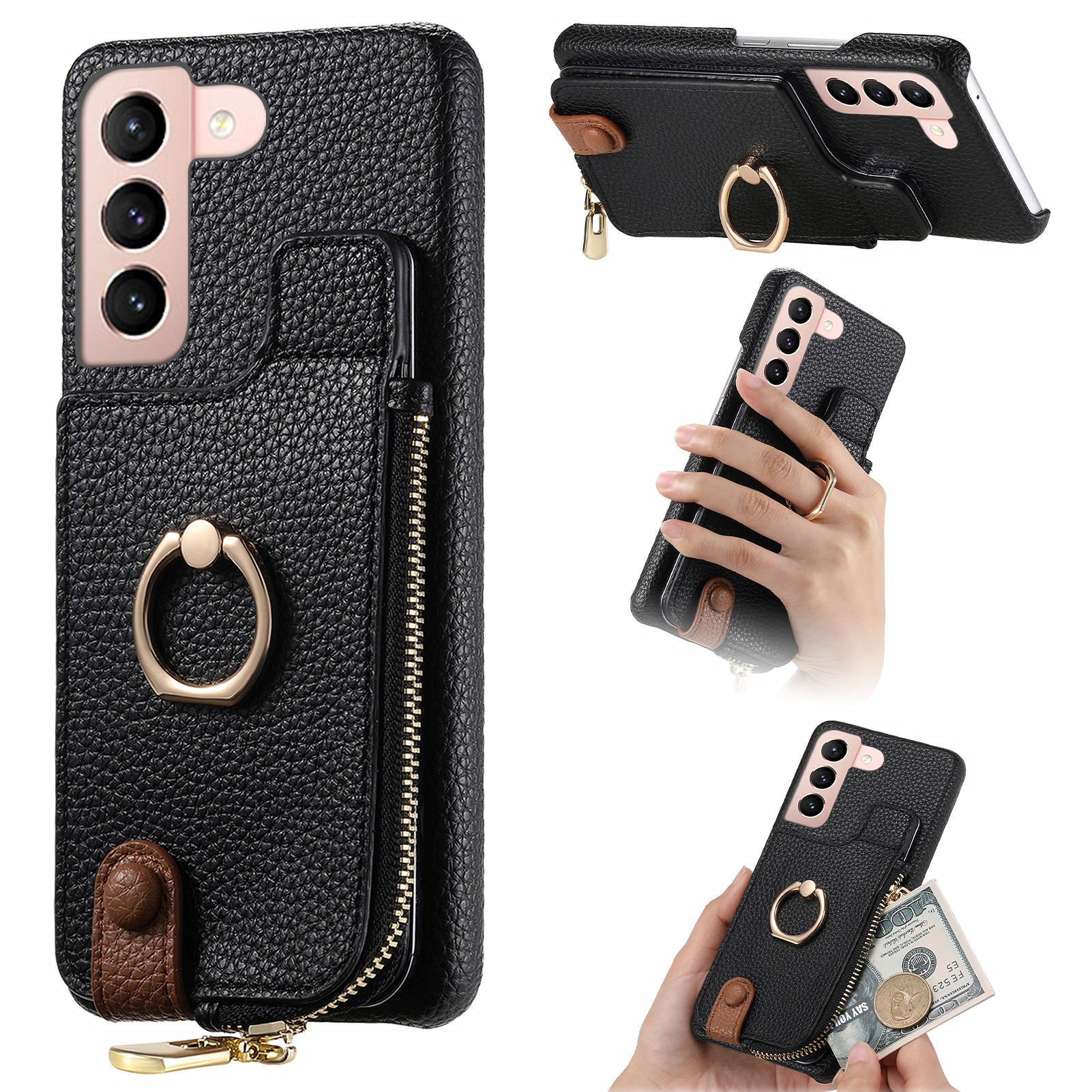 Y3 for Samsung Galaxy S21 5G / S21 4G Phone Case Shockproof Ring Kickstand Zipper Purse Cover Y3 for Samsung Galaxy S21 5G / S21 4G Phone Case Shockproof Ring Kickstand Zipper Purse Cover
